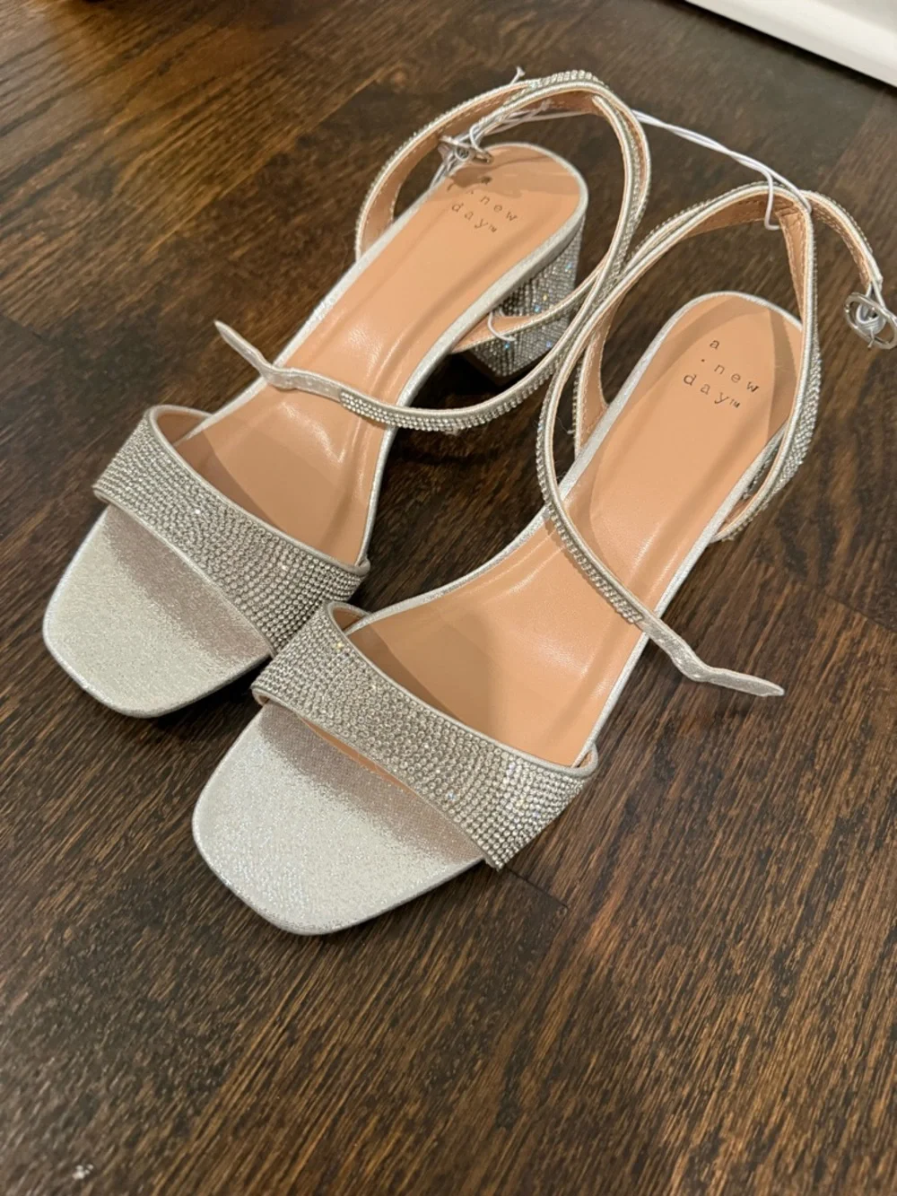 a new day Silver Rhinestone Ankle-Tie Square-Toe Sandals